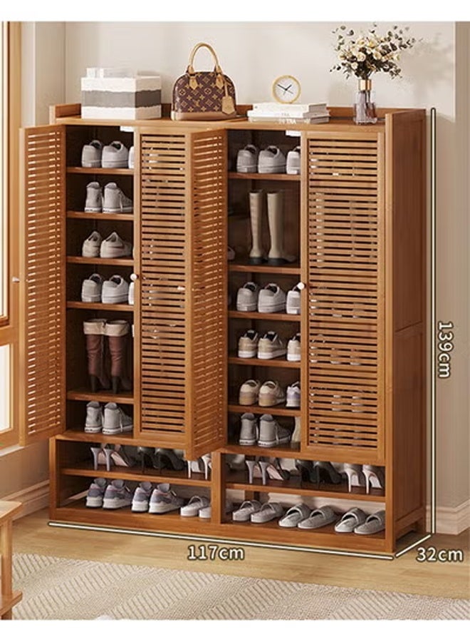 كيكي خزانة أحذية خشبية حديثة مع أبواب مصراع، تصميم 8 طبقات و4 أبواب مع مساحة تخزين مفتوحة من الأسفل، مقاس 117 سم 139 سم 32 سم - Image 4